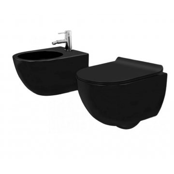 Set vas wc suspendat și bideu inclus capac slim softclose Rea Carlo Negru Mat