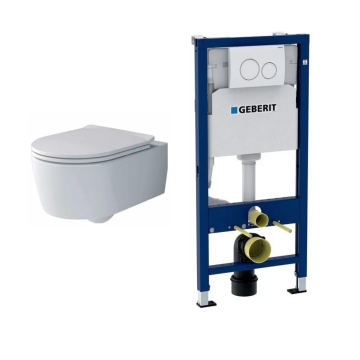 Pachet vas WC Villeroy & Boch Soul Alb Lucios cu rezervor incastrat Geberit Delta Duofix cu set fixare si clapeta alba