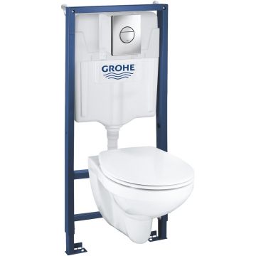 Set complet Grohe Solido 4-in-1 cu vas wc suspendat Bau Ceramic cu capac inchidere lenta  rezervor incastrat cu cadru si clapeta Sail crom