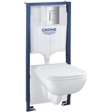 Set complet Grohe Solido 5-in-1 cu vas wc Start Edge si capac  rezervor incastrat cu cadru si clapeta Even crom