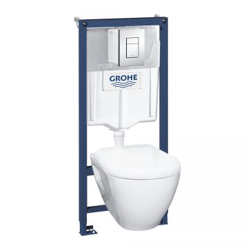 Set complet Grohe Solido Perfect 4-in-1 cu vas wc suspendat cu capac inchidere lenta  rezervor incastrat cu cadru si clapeta Skate Cosmopolitan crom