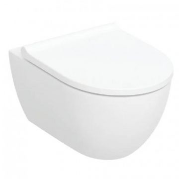 Set vas WC suspendat Geberit Acanto cu spalare verticala, TurboFlush, cu capac WC soft close si quick release - Culoare White
