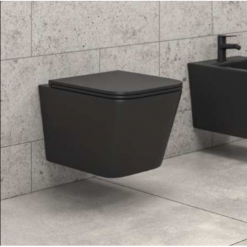 Set vas wc suspendat Karag LT 57E-UQ-MB Negru Mat Rimless si capac soft close