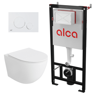 Set vas WC suspendat Matilda Alb cu rezervor Alcadrain si clapeta alb mat M676
