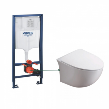 Set vas wc suspendat rimless cu capac soft close Alice si rezervor wc incastrat Grohe Rapid SL