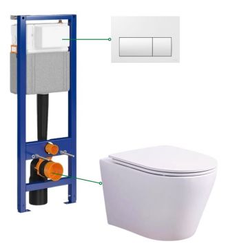 Set vas wc suspendat vortex cu capac soft close Oslo, rezervor incastrat si clapeta alba Cersanit Presto II