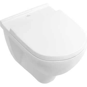 Set vas WC suspendat Villeroy & Boch O.Novo Ceramic Plus 56x36cm Directflush si capac cu Inchidere lenta si QuickRelease  alb Alpin