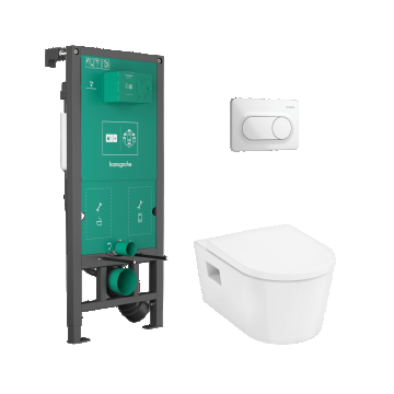 Set complet vas wc Hansgrohe EluPura Original S cu capac inchidere lenta  rezervor incastrat iFrame si clapeta iFrame Original S alb