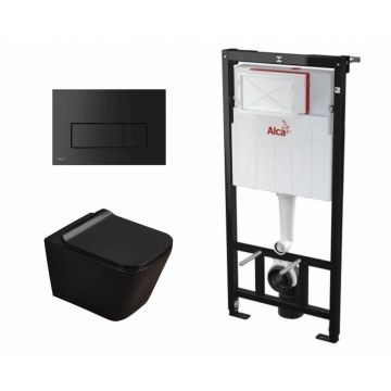 Set complet vas WC suspendat, Fluminia, Paris negru, cu rezervor Alca si clapeta neagra