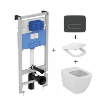 Set rezervor Ideal Standard Prosys cu clapeta Oleas M3 neagra si vas wc Tesi suspendat cu capac Tesi - Montaj suspendat