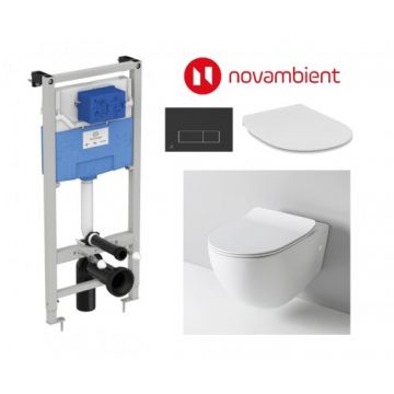 Set Vas Wc Artceram File 2.0 + capac soft-close + cadru incastrat Prosys 120 + clapeta Oleas M2 negru - Montaj suspendat