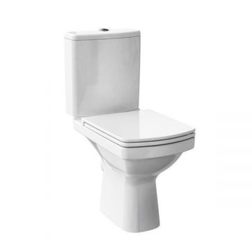 Set vas WC compact Cersanit, Easy New, Clean On cu rezervor si capac duroplast, alb