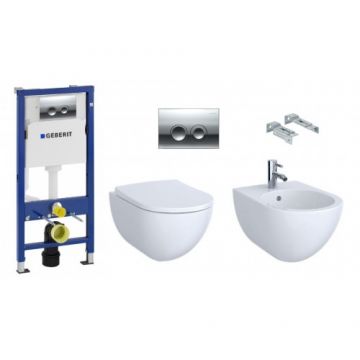 Set vas wc Geberit Acanto suspendat, bideu, capac soft-close si rezervor incastrat Delta - Montaj suspendat