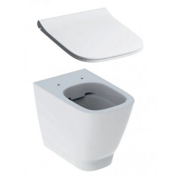 Set vas Wc Geberit Smyle Square Back-to-Wall Rimfree stativ cu capac soft-close - Montaj stativ
