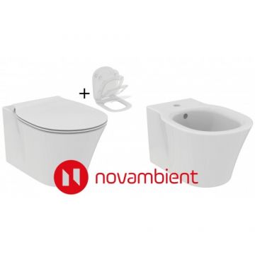 Set vas Wc Ideal Standard Connect Air Aquablade + capac Connect Air slim cu inchidere lenta + bideu Connect Air - Montaj suspendat