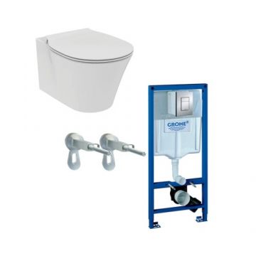 Set vas Wc Ideal Standard Connect Air Aquablade + Capac soft-close + rezervor incastrat Grohe Rapid SL + clapeta Skate Cosmo - Montaj suspendat
