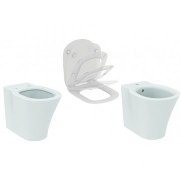 Set vas Wc Ideal Standard Connect Air Aquablade stativ cu capac slim soft-close si bideu - Montaj pe pardoseala