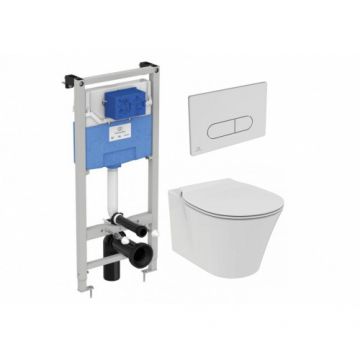 Set vas Wc Ideal Standard Connect Air cu capac si rezervor incastrat Prosys cu clapeta Oleas M1 crom - Montaj suspendat