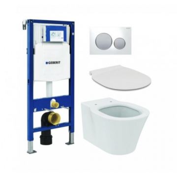 Set vas Wc Ideal Standard Connect Air cu capac soft-close si rezervor incastrat Geberit Duofix Sigma cu clapeta Sigma 20 - Montaj suspendat