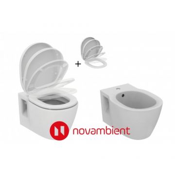 Set vas Wc Ideal Standard Connect + capac cu inchidere lenta + bideu - Montaj suspendat