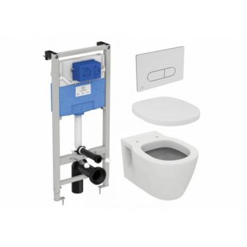 Set vas Wc Ideal Standard Connect cu capac soft-close si rezervor incastrat Prosys cu clapeta Oleas M1 crom - Montaj suspendat