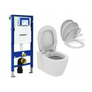 Set vas Wc Ideal Standard Connect cu functie de bideu + capac soft-close + rezervor incastrat Geberit Duofix Sigma - Montaj suspendat