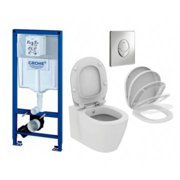 Set vas Wc Ideal Standard Connect cu functie de bideu + capac soft close + rezervor incastrat Grohe Rapid SL + clapeta Skate Air - Montaj suspendat