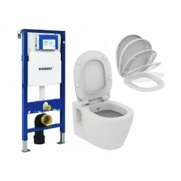 Set vas Wc Ideal Standard Connect cu functie de bideu cu capac soft-close si rezervor Geberit Duofix Sigma - Montaj suspendat