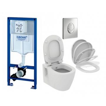 Set vas Wc Ideal Standard Connect cu functie de bideu si capac soft-close + rezervor incastrat Grohe Rapid SL+ clapeta Skate Air - Montaj suspendat