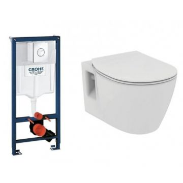 Set vas Wc Ideal Standard Connect cu rezervor incastrat Grohe Rapid SL si clapeta Nova Cosmo crom - Montaj suspendat