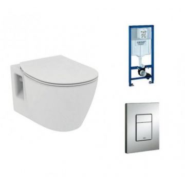 Set vas Wc Ideal Standard Connect suspendat cu capac soft-close + rezervor incastrat cu clapeta Grohe Rapid SL - Montaj suspendat