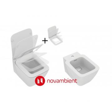Set vas Wc Ideal Standard Strada II + capac slim cu inchidere lenta + bideu Strada II - Montaj suspendat