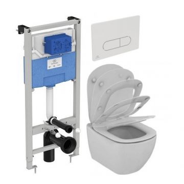 Set vas Wc Ideal Standard Tesi Aquablade + capac soft-close + rezervor incastrat Prosys 120+ clapeta Oleas M1 - Montaj suspendat