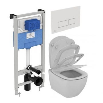 Set vas Wc Ideal Standard Tesi Aquablade + capac soft-close + rezervor incastrat Prosys 120+ clapeta Oleas M2 - Montaj suspendat