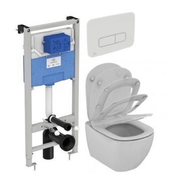 Set vas Wc Ideal Standard Tesi Aquablade + capac soft-close + rezervor incastrat Prosys 120+ clapeta Oleas M3 - Montaj suspendat