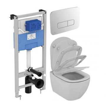 Set vas Wc Ideal Standard Tesi Aquablade + capac soft-close + rezervor incastrat Prosys 120+ clapeta Oleas M3 - Montaj suspendat