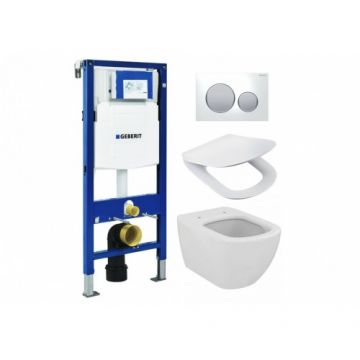 Set vas Wc Ideal Standard Tesi AquaBlade cu capac slim si rezervor incastrat Geberit Duofix Sigma cu clapeta Sigma 20 - Montaj suspendat