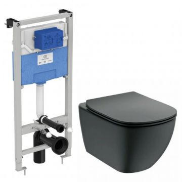 Set vas Wc Ideal Standard Tesi Aquablade cu capac soft-close slim negru + rezervor Prosys 120 - Montaj suspendat