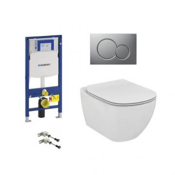 Set vas Wc Ideal Standard Tesi Aquablade cu rezervor incastrat Geberit Duofix Sigma si clapeta Sigma 01 crom - Montaj suspendat