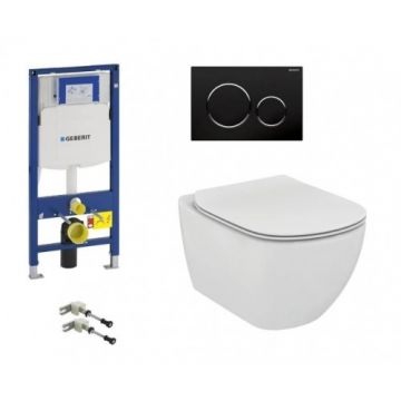 Set vas Wc Ideal Standard Tesi Aquablade suspendat +capac soft-close+rezervor Geberit Duofix Sigma si clapeta crom lucios si mat - Montaj suspendat
