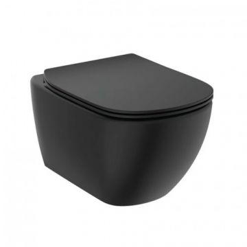 Set Vas Wc Ideal Standard Tesi suspendat Rimless cu functie bideu cu capac soft-close slim, negru - Montaj suspendat