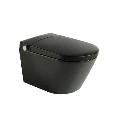 Set vas WC Smart Yoda, negru mat, suspendat, cadru incastrabil inclus, cu deschidere automata si multiple functii prin senzori, Elysium