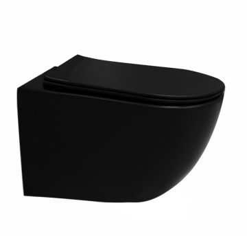 Set vas WC suspendat, Fluminia, Minerva, cu capac quick release si soft close, negru
