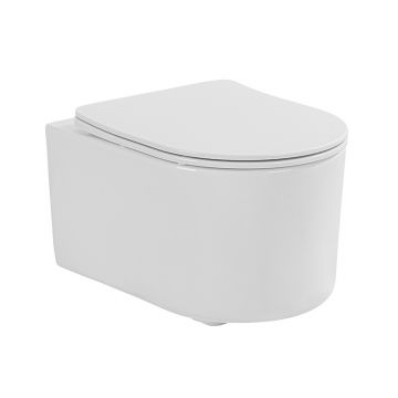 Set vas WC suspendat, Fluminia, Roco, compact, cu capac, alb