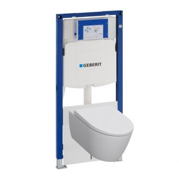 Set vas wc suspendat Geberit iCon Rimless cu capac soft-close si rezervor incastrat Duofix Sigma - Montaj suspendat