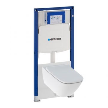 Set vas wc suspendat Geberit Smyle Square Rimfree cu capac soft-close si rezervor incastrat Duofix Sigma - Montaj suspendat