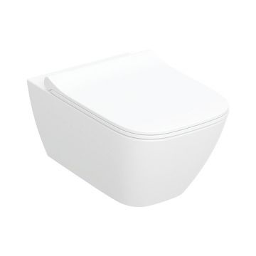Set vas wc suspendat, Geberit, Smyle Square, rimless, cu capac soft close și quick release, alb