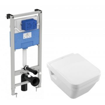 Set vas Wc Villeroy & Boch Arhitectura DirectFlush suspendat cu capac soft-close si rezervor Ideal Standard - Montaj suspendat