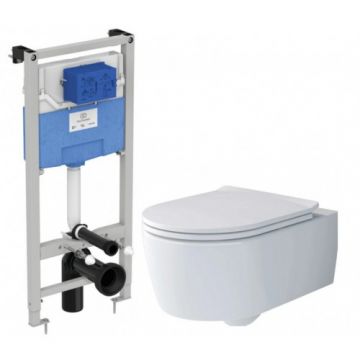 Set vas Wc Villeroy & Boch Avento Soul DirectFlush suspendat cu capac soft-close si rezervor Ideal Standard - Montaj suspendat
