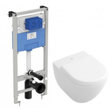 Set vas Wc Villeroy & Boch Subway 2.0 suspendat cu capac soft-close si rezervor Ideal Standard - Montaj suspendat